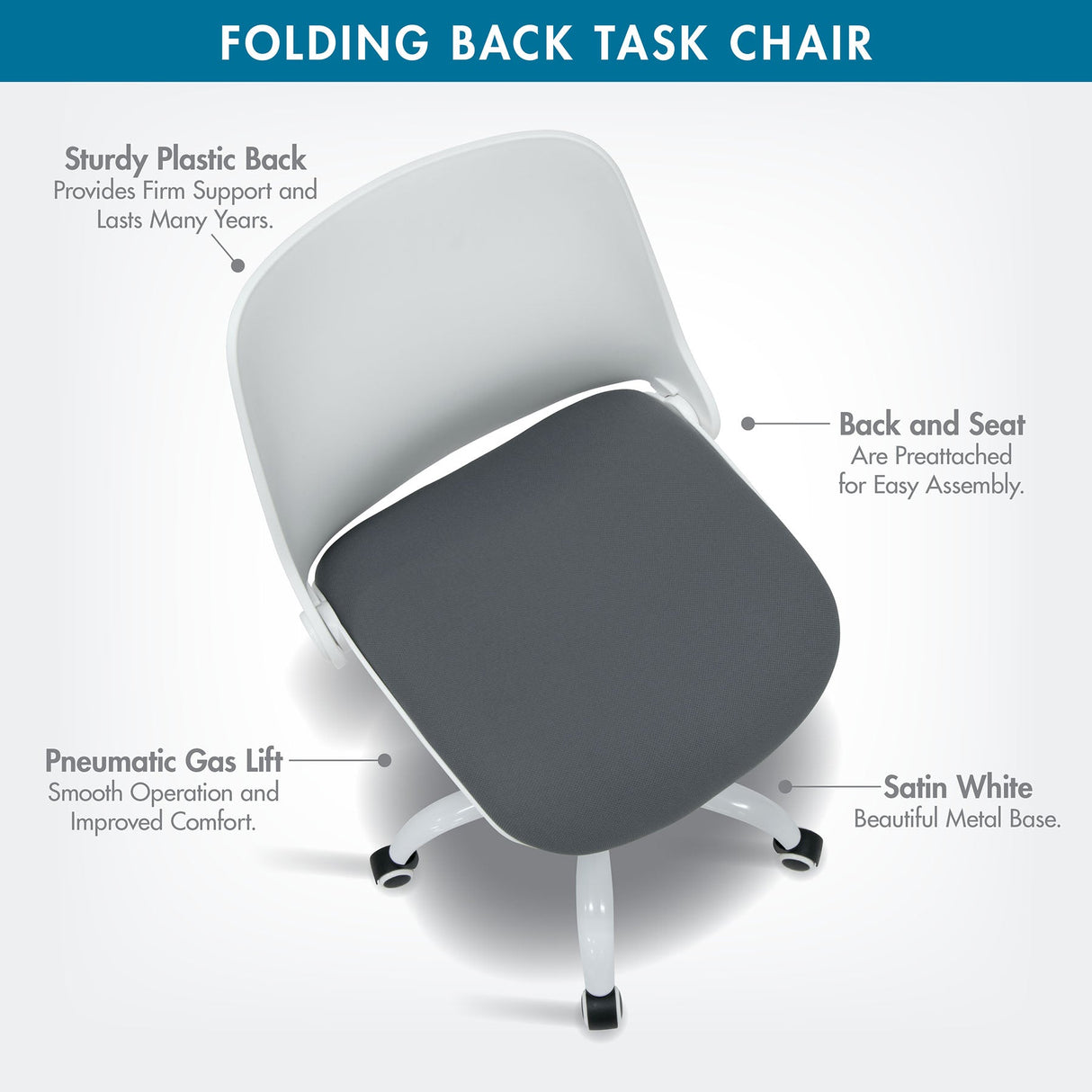 Studio Design Folding Back Task Chair White Grey