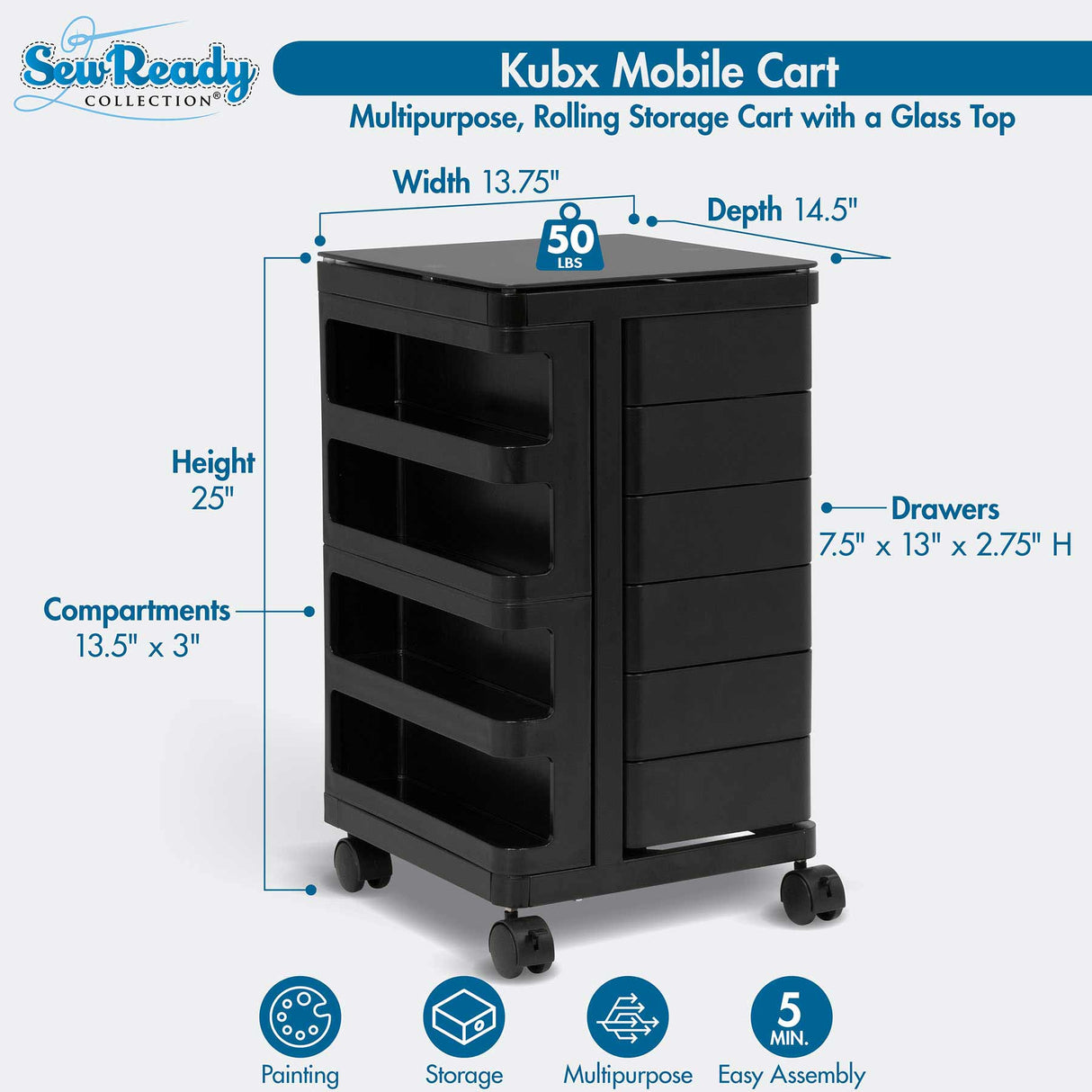 Studio Design KUBX Mobile Storage Cart Black