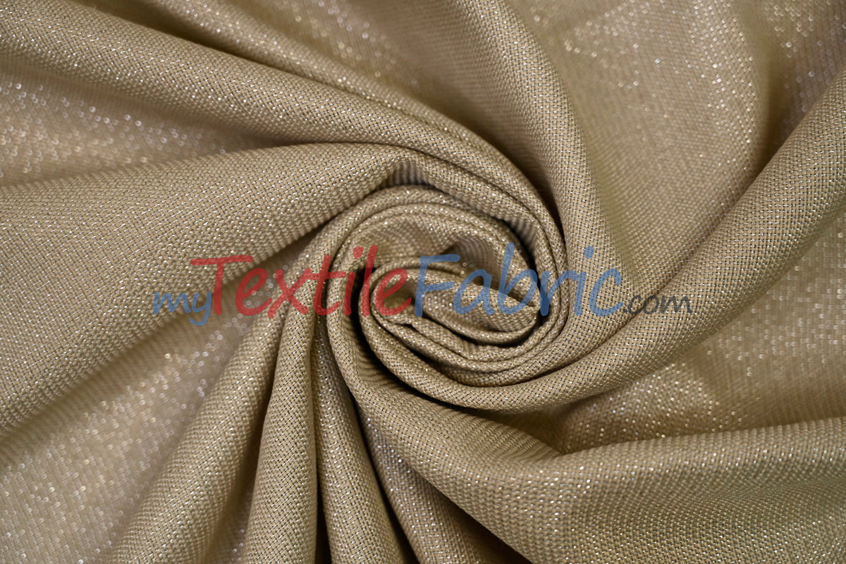 Metallic Vintage Linen Polyester Fabric - Imitation Burlap, Metallic Foil Vein, 58/60" Width (1 Yard)