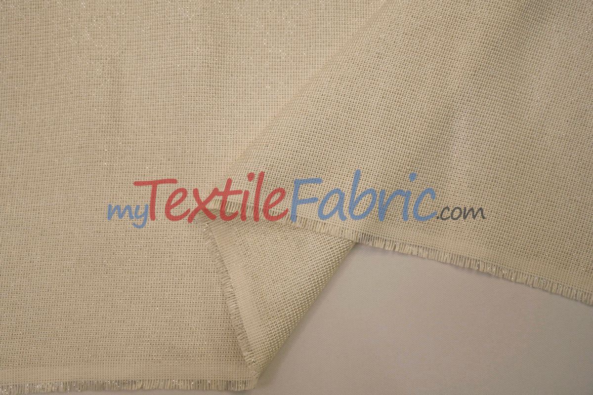 Metallic Vintage Linen Polyester Fabric - Imitation Burlap, Metallic Foil Vein, 58/60" Width (1 Yard)