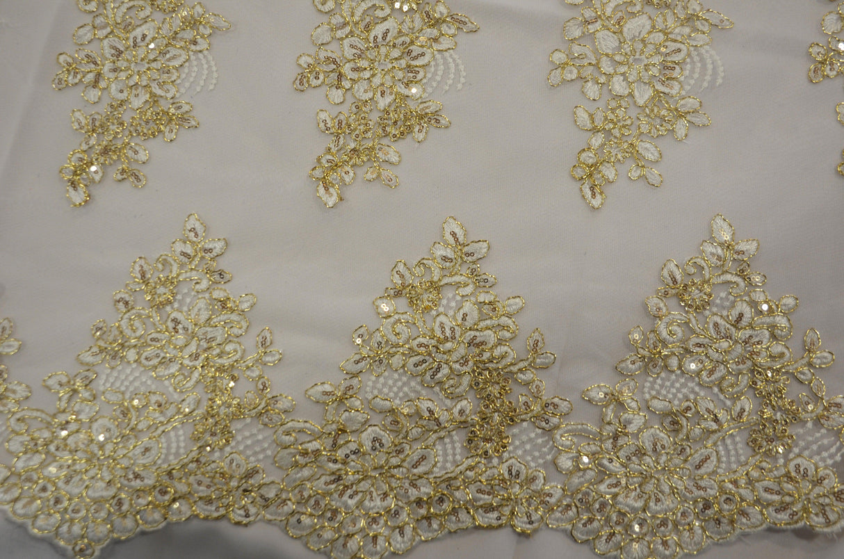 Camilla Embroidery Polyester Fabric - Flower Embroidery With Sequins, Sheer Bridal Lace, 52" Width (1 Yard)