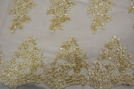 Camilla Embroidery Polyester Fabric - Flower Embroidery With Sequins, Sheer Bridal Lace, 52" Width (1 Yard)