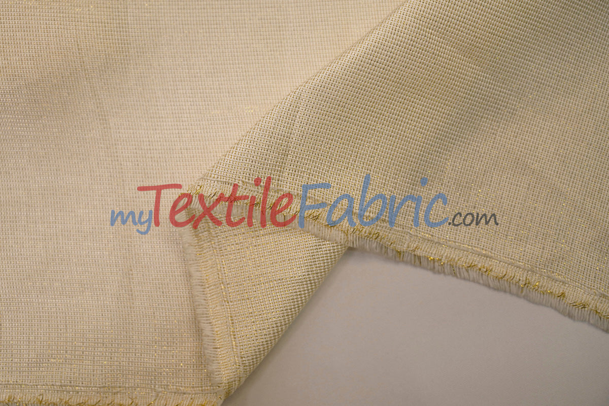 Metallic Vintage Linen Polyester Fabric - Imitation Burlap, Metallic Foil Vein, 58/60" Width (1 Yard)