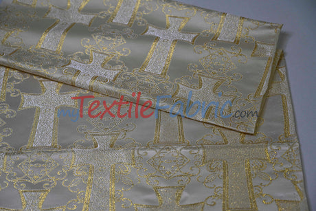 Religious Cross Brocade 100 Percent Polyester Fabric - Elegant Cross Motif, 60" Width (1 Yard)
