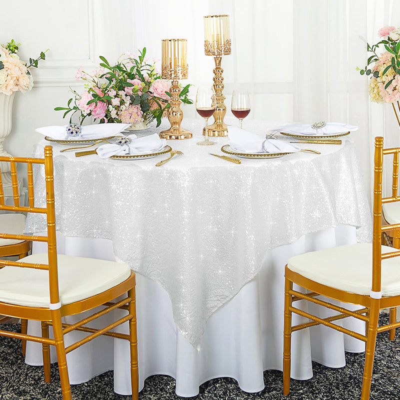Sequin Taffeta Square Table Overlay 72x72 White