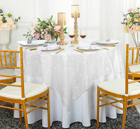 Sequin Taffeta Square Table Overlay 72x72 White