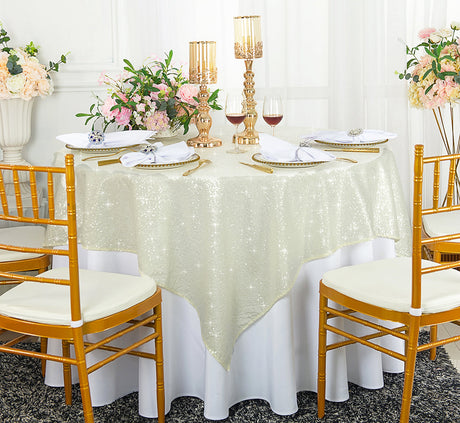 Square Sequin Taffeta Table Overlay 72x72 Ivory