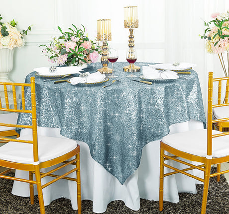 Square Sequin Table Overlay 72x72 Dusty Blue