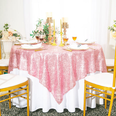 Sequin Taffeta Square Table Overlay 72x72 Pink