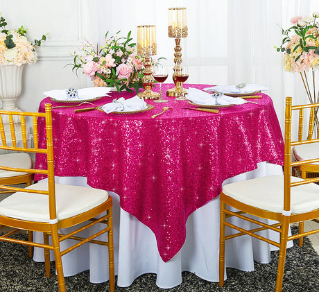Square Sequin Taffeta Table Overlay 72x72 Fuchsia
