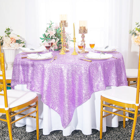 Square Sequin Taffeta Table Overlay 72x72 Lavender