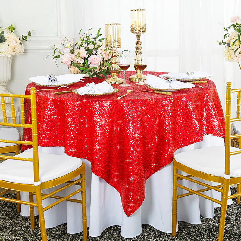 Square Sequin Table Overlay 72x72 Red