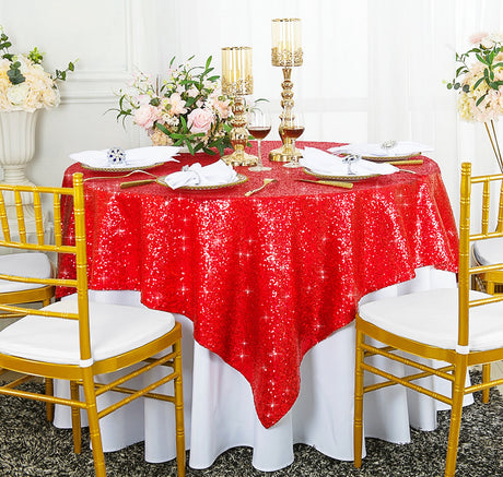Square Sequin Table Overlay 72x72 Red