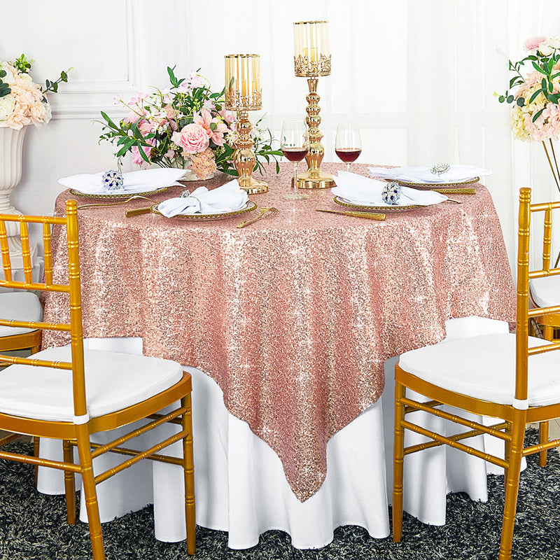 Square Sequin Table Overlay 72x72 Blush Pink/Rose Gold