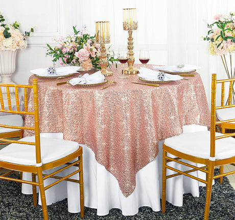 Square Sequin Table Overlay 72x72 Blush Pink/Rose Gold