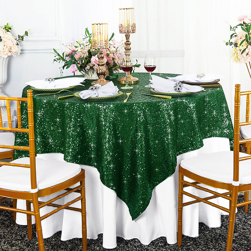 Square Sequin Table Overlay 72x72 Hunter Green