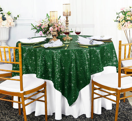 Square Sequin Table Overlay 72x72 Hunter Green