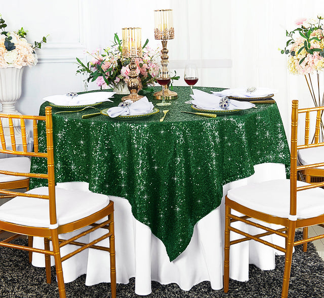 Square Sequin Table Overlay 72x72 Hunter Green