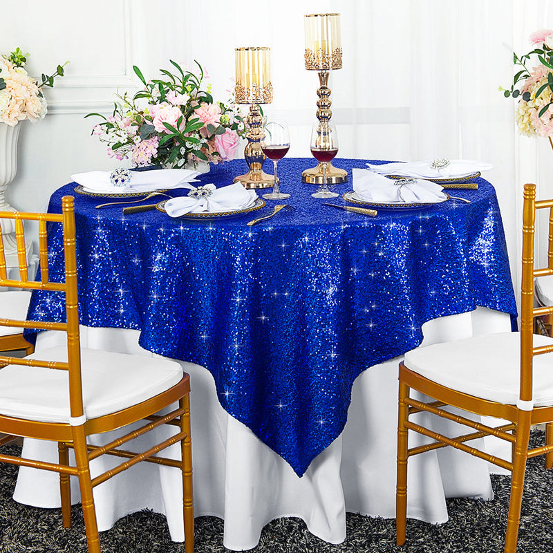 Square Sequin Taffeta Table Overlay 72x72 Royal Blue