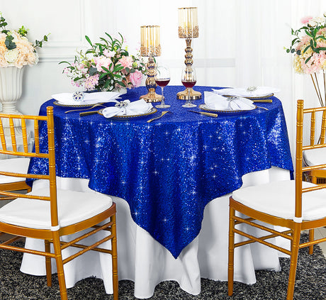 Square Sequin Taffeta Table Overlay 72x72 Royal Blue