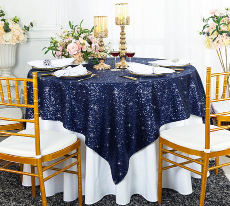 Square Sequin Table Overlay 72x72 Navy Blue