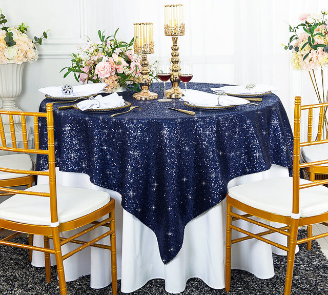 Square Sequin Table Overlay 72x72 Navy Blue