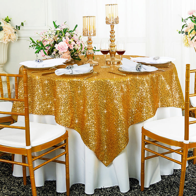 Square Sequin Table Overlay 72x72 Gold