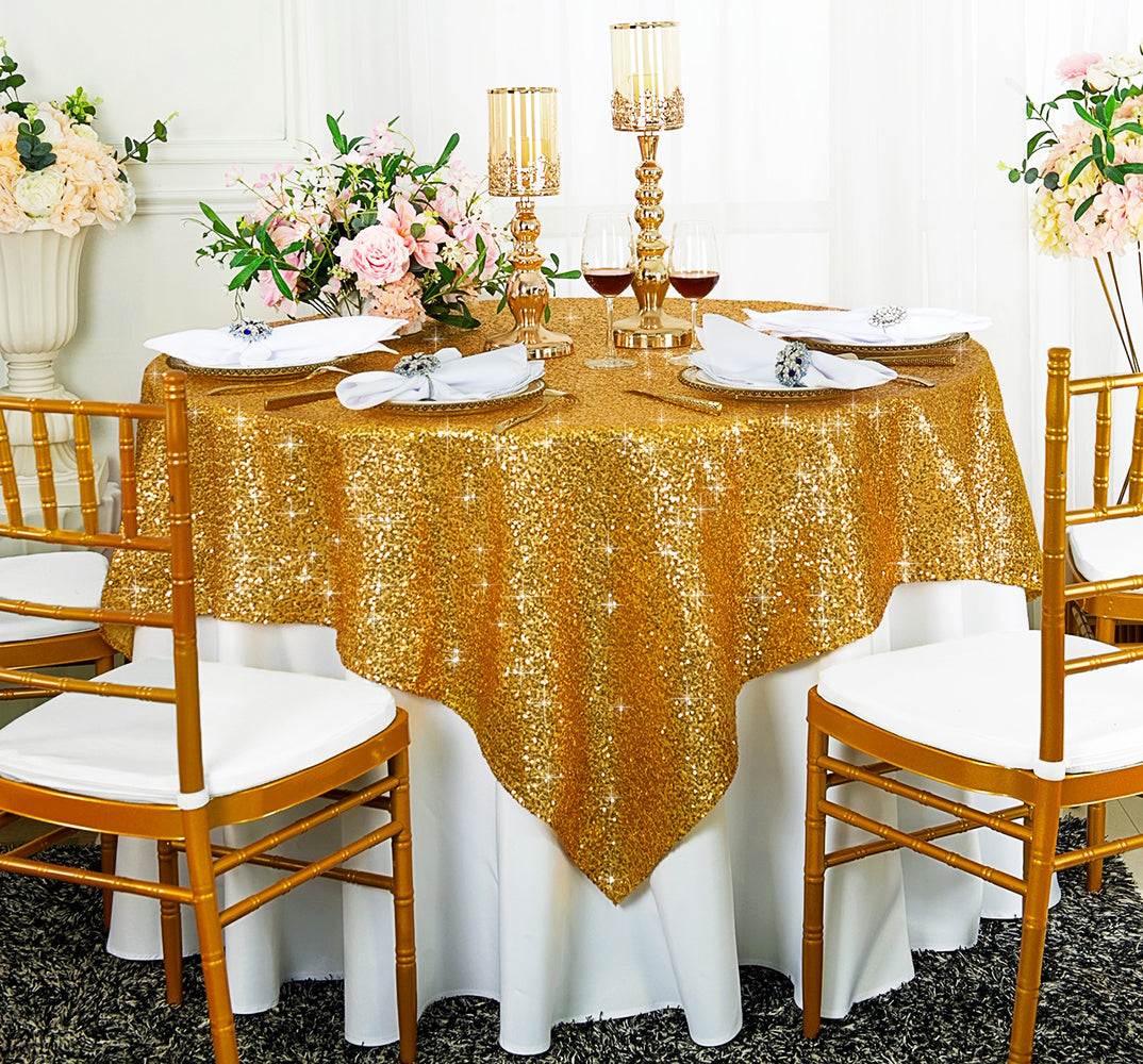 Square Sequin Table Overlay 72x72 Gold