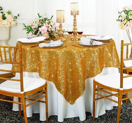 Square Sequin Table Overlay 72x72 Gold