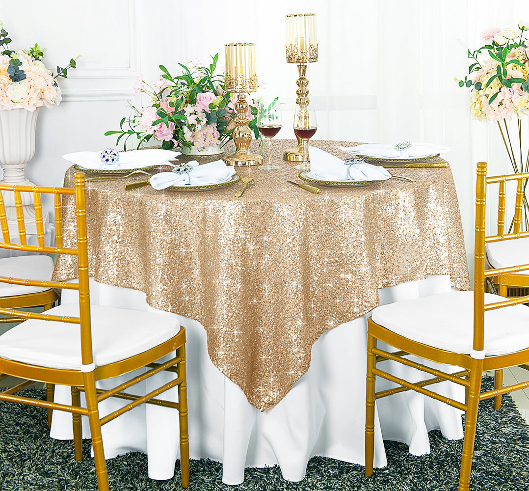 Square Sequin Taffeta Table Overlay 72x72 Champagne