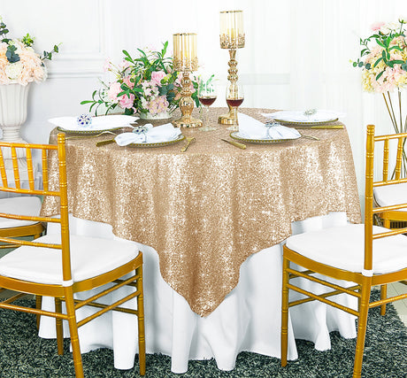 Square Sequin Taffeta Table Overlay 72x72 Champagne
