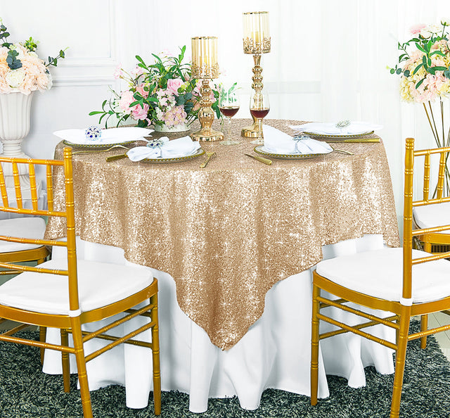 Square Sequin Taffeta Table Overlay 72x72 Champagne