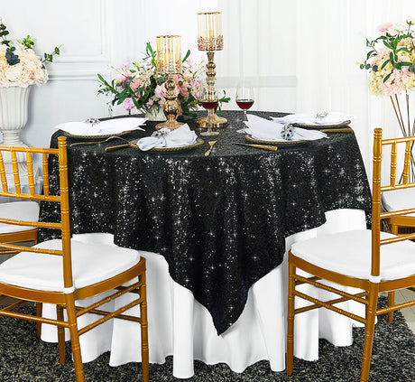 Square Sequin Taffeta Table Overlay 72x72 Black