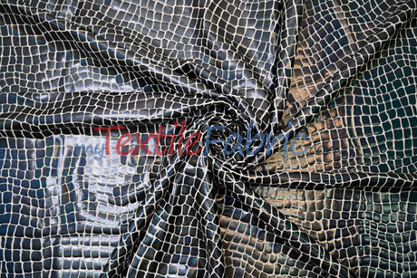 Anaconda Hologram Spandex Nylon Fabric - White Silver, White Charcoal, Holographic Foil Finish, 58/60" Width (1 Yard)