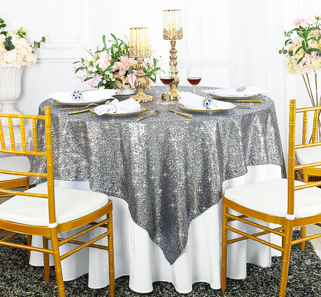 Square Sequin Table Overlay 72x72 Silver