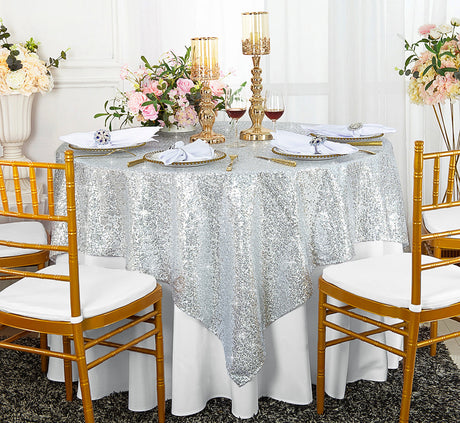 Square Sequin Table Overlay 72x72 Platinum