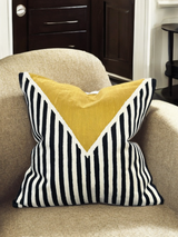 VIVA012 Polyester Fabric - White Base, Black & Ivory Geometric Embroidery, Mustard Graphic, 20" X 20" (1 Piece)