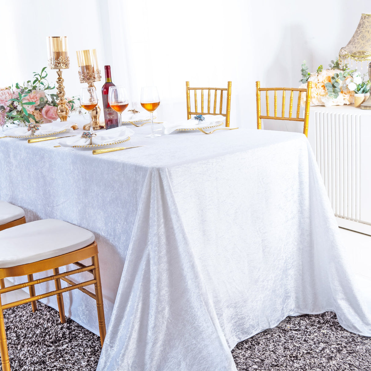 Rectangular Crushed Velvet Tablecloth 90x156 White