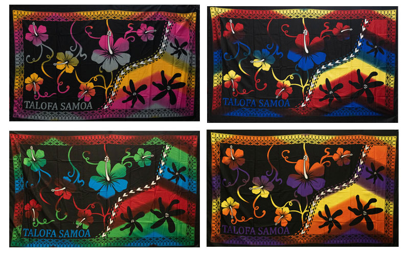 Polyester Sarong Multicolor Talofa Samoa Hibiscus Tiare