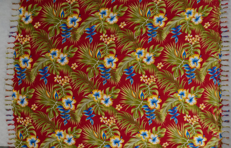 Hibiscus Plumeria Tropical Leaves Rayon Fabric - Tropical Floral Print, 72" L x 45" W (1 Piece)