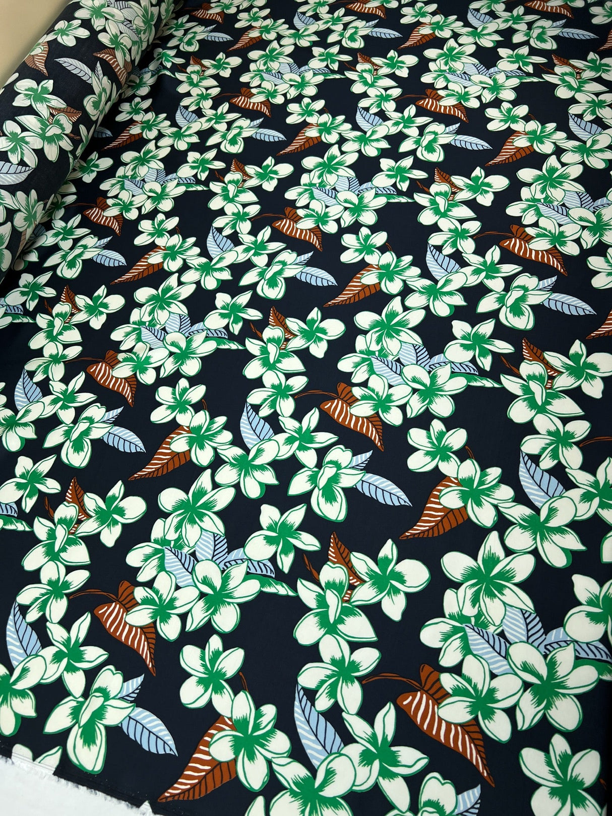 Viscose Sateen Printed Green-Blue Floral