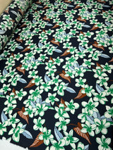 Viscose Sateen Printed Green-Blue Floral