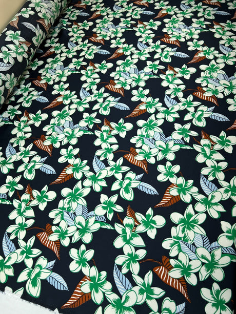 Viscose Sateen Printed Green-Blue Floral