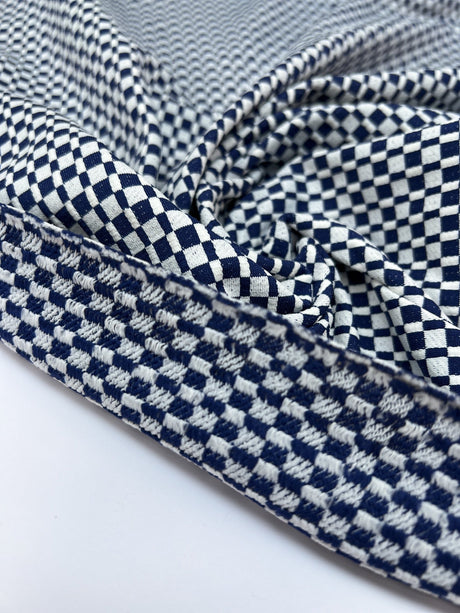 Polyamide Elastane Knitted Fabric Checked White Blue