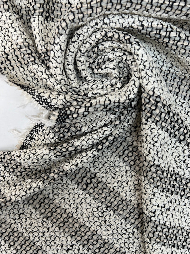 Wool Tweed Suit Fabric White Beige Black