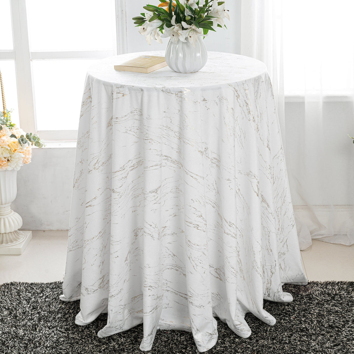Round Holland Velvet Tablecloth 132" White