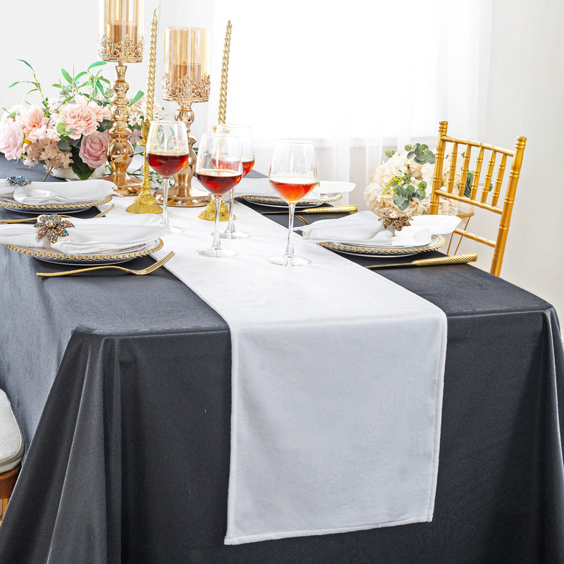 Velvet Table Runner 13x108 White