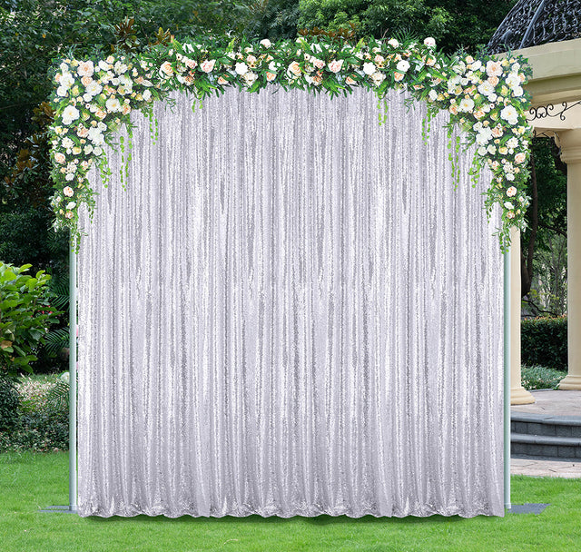 Sequin Backdrop Drape Panel 14 ft x 52 in Platinum/Light Silver