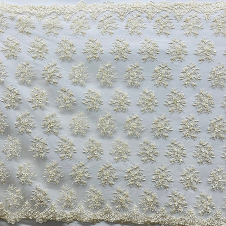 Beaded 3D Floral Lace Fabric - 3D Floral Beaded Embroidery, 50" Wide (1 Yard)