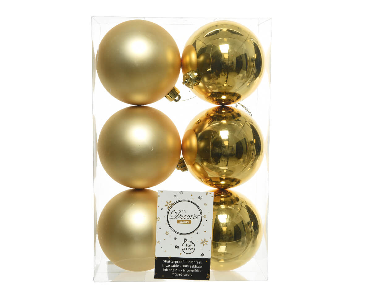 3.1” Shiny/Matte Light Gold Shatterproof Ornaments - Set of 6